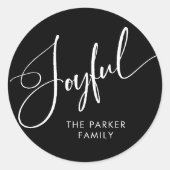 opgewekt | Elegant Script Black Christmas Ronde Sticker (Voorkant)