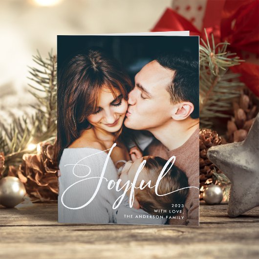 opgewekt | Elegant script en foto kerst Feestdagen Kaart