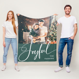 opgewekt Elegant script en foto kerst Fleece Deken