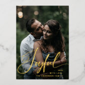 opgewekt | Elegant script en foto kerst Folie Feestdagenkaart (Voorkant)