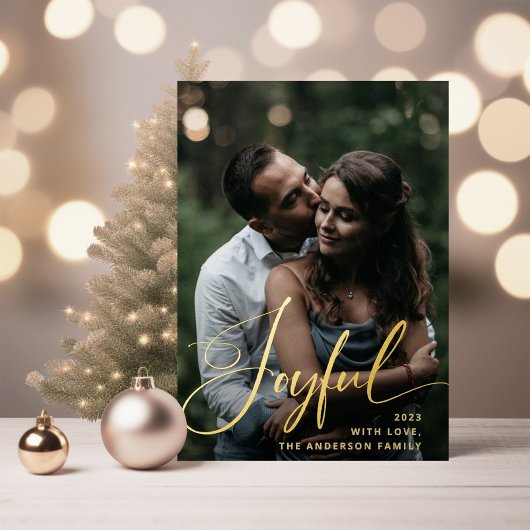 opgewekt | Elegant script en foto kerst Folie Feestdagenkaart