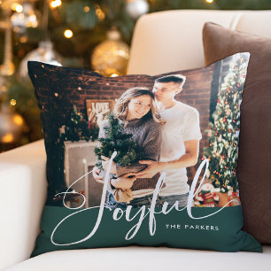 opgewekt Elegant Script en foto Kerstmis Groen Kussen