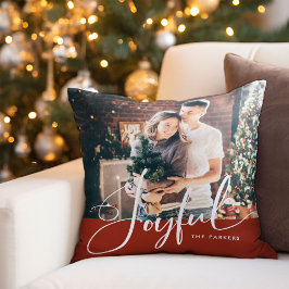 opgewekt | Elegant Script en foto Kerstmis Rood Kussen