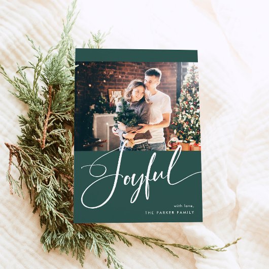 opgewekt | Elegant Script en twee foto's kerst Feestdagenkaart