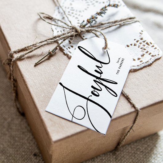 opgewekt | Elegant Script Kerst Zwart-wit Cadeaulabel