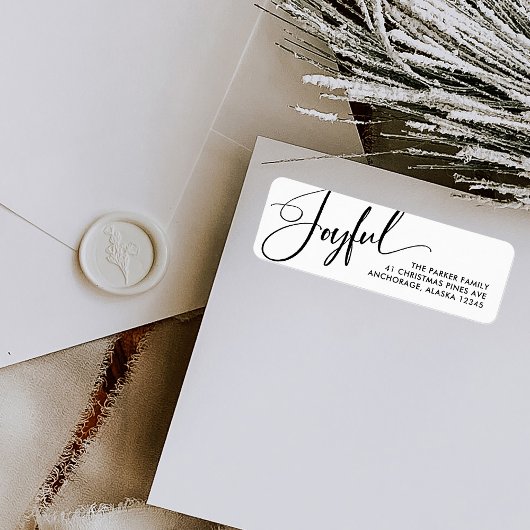 opgewekt | Elegant Script Kerst Zwart-wit Etiket