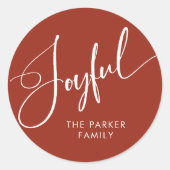 opgewekt | Elegant Script Red Christmas Ronde Sticker (Voorkant)