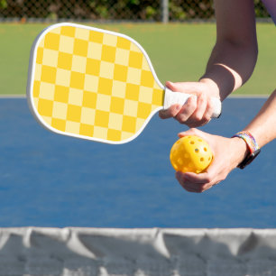 Opgewekt Geel Geruit Patroon Pickleball Paddle