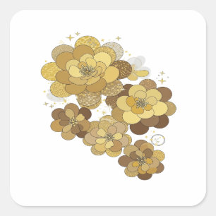 Opgewekt Grijs GOUDEN FLORALE FANTASIE Gift Sticke Vierkante Sticker