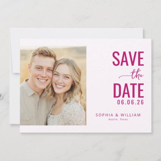 Opgewekt Magenta Modern Foto Save The Date (Voorkant)