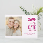 Opgewekt Magenta Modern Foto Save The Date (Staand voorkant)