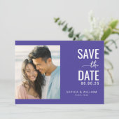 Opgewekt Paars Modern Foto Save The Date (Staand voorkant)