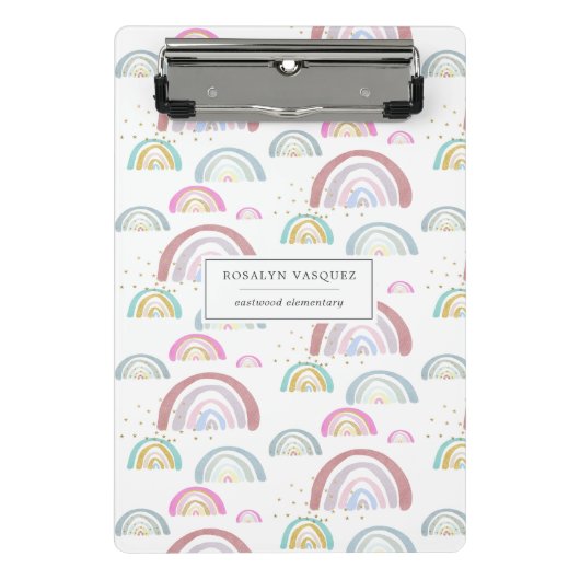 Opgewekt regenboogpatroon gepersonaliseerde klembo mini klembord (Voorkant)