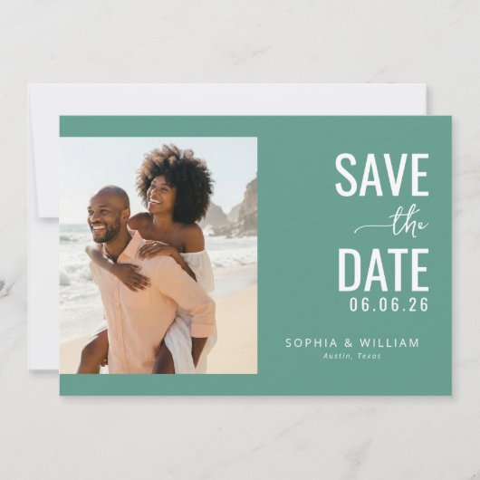 Opgewekt Turkoois Modern Foto Save The Date (Voorkant)