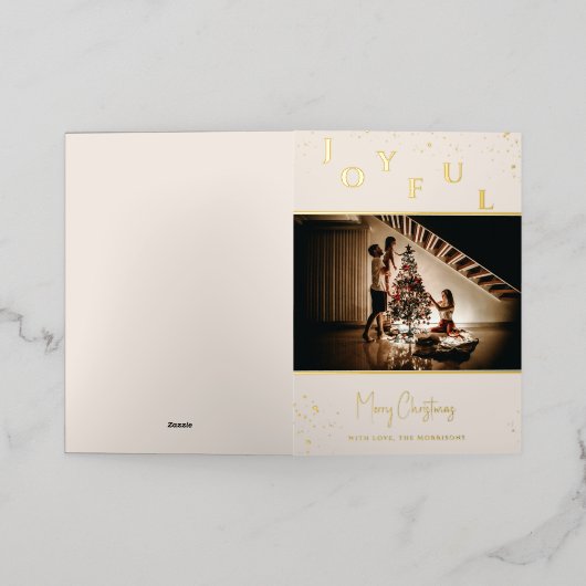 opgewekt | Vrolijk kerstfeest | Familie foto goud Folie Wenskaart (Buiten Laag)