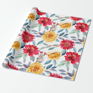 Opgewekt waterverf bloempatroon in gele roos cadeaupapier