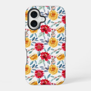 Opgewekt waterverf bloempatroon in gele roos iPhone 16 hoesje