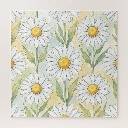 Opgewekt wit madeliefjes bloempatroon legpuzzel (Verticaal)