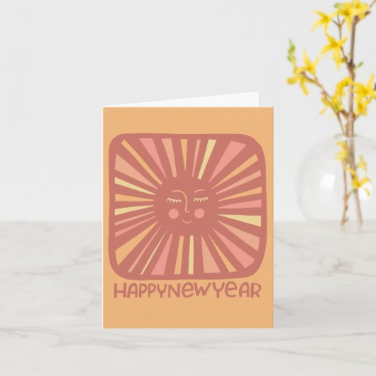 Opgewekte Gloed Zon GELUKKIG NIEUWJAAR Pas het aan Kaart (Gele Bloem)