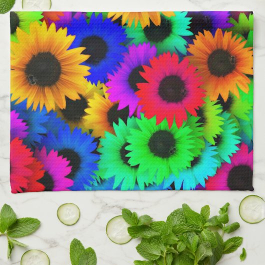 Opgewekte reeks kleurrijke zonnebloemen theedoek (Gevouwen)