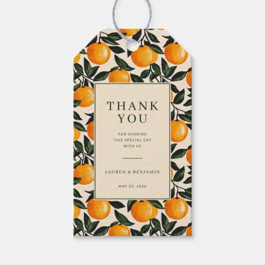 Opgewekte Sinaasappel Citrus Cadeaulabel (Voorkant)