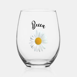 Opgewekte Witte Madeliefjesbloem Gepersonaliseerd Wijnglas Zonder Voet