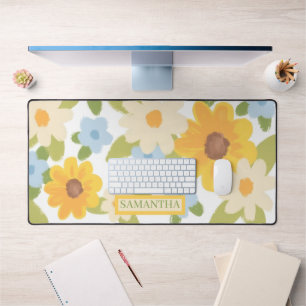 Opgewekte zonnebloem en madeliefje pastel bloemenp bureaumat