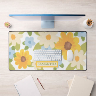 Opgewekte zonnebloem en madeliefje pastel bloemenp bureaumat