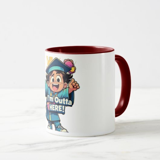 Opgewonden Afstuderen ben ik hier weg Mok (Voorkant rechts)