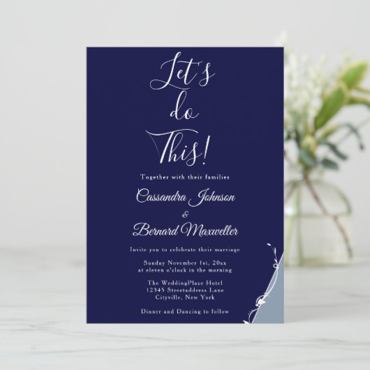 Opgewonden Blauw Wit Typografie Minimal Wedding In Kaart (Staand voorkant)
