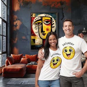 Opgewonden Emoji Zaterdagstemming Design T-shirt