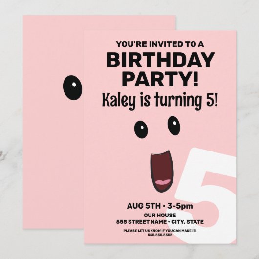 Opgewonden Gezicht Verjaardag uitnodiging (Voorkant / Achterkant)
