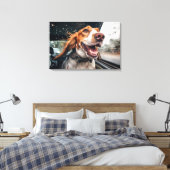 Opgewonden hond op regenachtige autorit art print (Insitu (Slaapkamer))