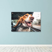 Opgewonden hond op regenachtige autorit art print (Insitu (Houten vloer))