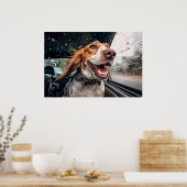 Opgewonden hond op regenachtige autorit art print (Keuken)