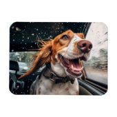 Opgewonden hond op regenachtige autorit art print magneet (Horizontaal)
