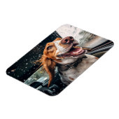 Opgewonden hond op regenachtige autorit art print magneet (Linkerzijde)