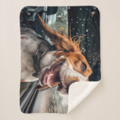 Opgewonden hond op regenachtige autorit art print sherpa deken (Voorkant)