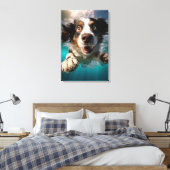 Opgewonden hond zwemmen onder water ontwerp canvas afdruk (Insitu (Slaapkamer))