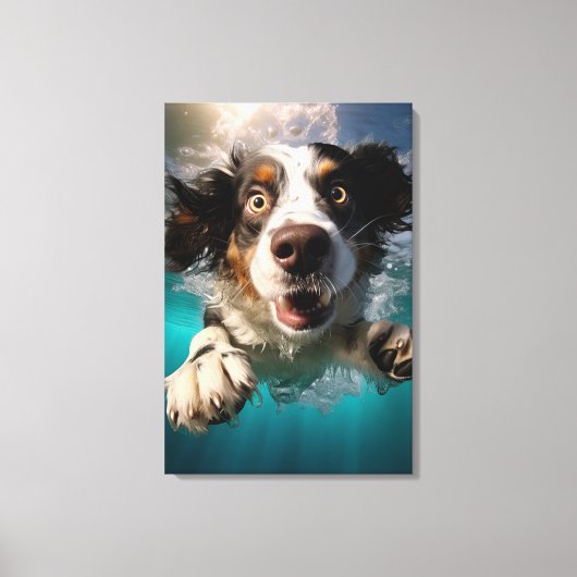 Opgewonden hond zwemmen onder water ontwerp canvas afdruk (Voorkant)