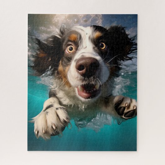 Opgewonden hond zwemmen onder water ontwerp legpuzzel (Verticaal)