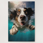 Opgewonden hond zwemmen onder water ontwerp legpuzzel (Verticaal)