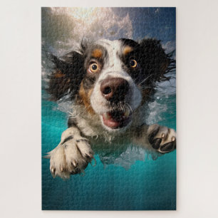 Opgewonden hond zwemmen onder water ontwerp legpuzzel