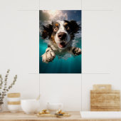 Opgewonden hond zwemmen onder water ontwerp poster (Keuken)