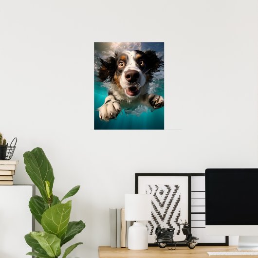 Opgewonden hond zwemmen onder water ontwerp poster (Thuiskantoor)