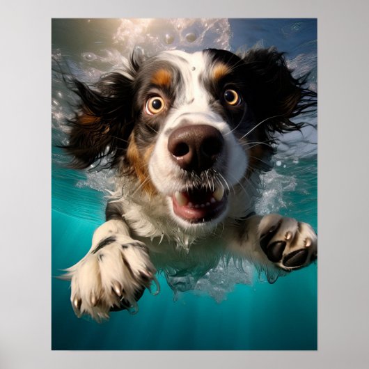 Opgewonden hond zwemmen onder water ontwerp poster (Voorkant)