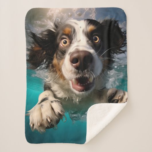 Opgewonden hond zwemmen onder water ontwerp sherpa deken (Voorkant)