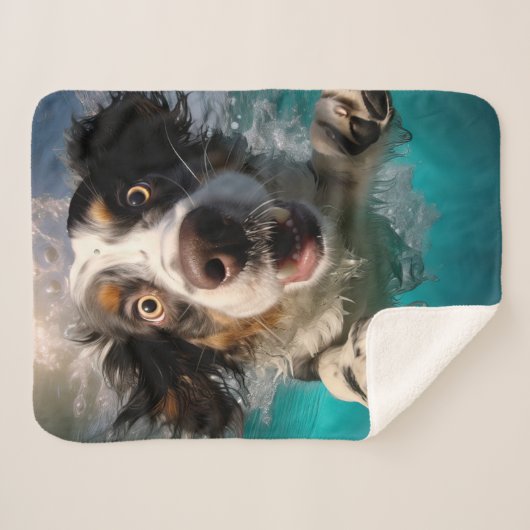 Opgewonden hond zwemmen onder water ontwerp sherpa deken (Voorkant (horizontaal))