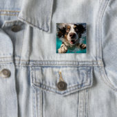 Opgewonden hond zwemmen onder water ontwerp vierkante button 5,1 cm (In situ)
