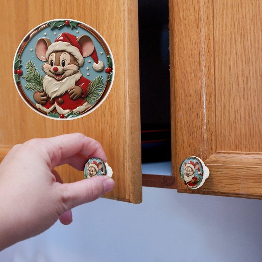 Opgewonden Kerst Muis Keramische Knop